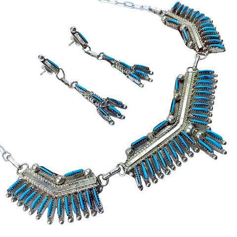 Image of Zuni Sleeping Beauty Turquoise Needlepoint Necklace Set - J. S. Bellson