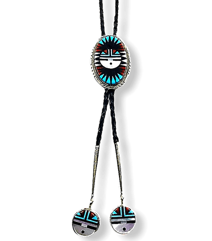 Image of SOLD Zuni Sunface Inlay B.olo Tie - Native American
