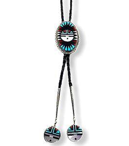 SOLD Zuni Sunface Inlay B.olo Tie - Native American